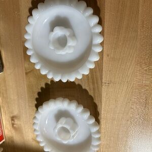 Milk Glass, Scalloped Candle Holders